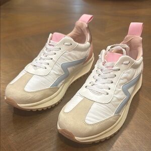 YELLOWBOX White and Pink Retro-Inspired Sneakers with Chunky Sole